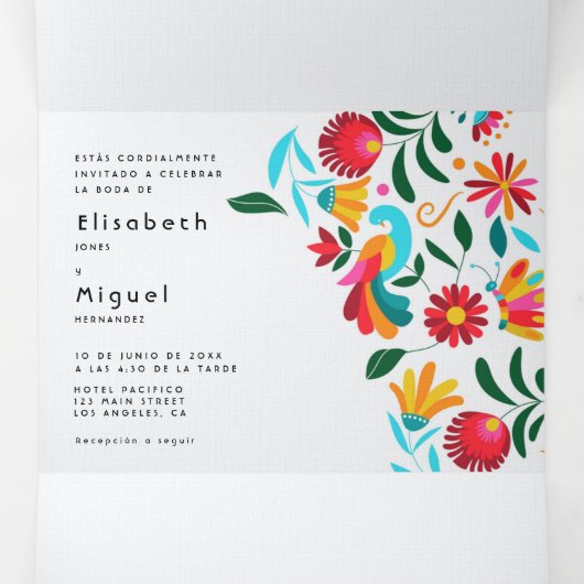 Tweetalige huwelijksuitnodiging - Flora All in One Drieluik Uitnodiging (Binnenkant midden)