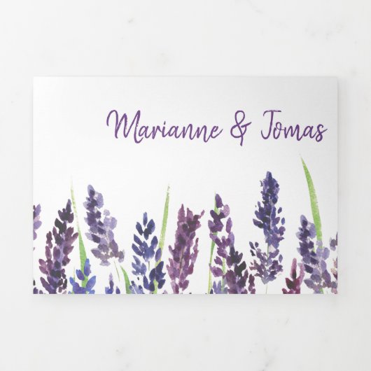 Tweetalige huwelijksuitnodiging - Lavendel alles i Drieluik Uitnodiging (Cover)