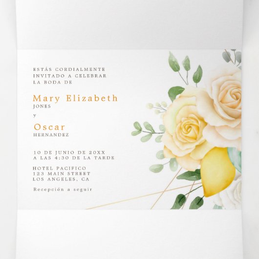 Tweetalige huwelijksuitnodiging - Lemon All in One Drieluik Uitnodiging (Binnenkant midden)