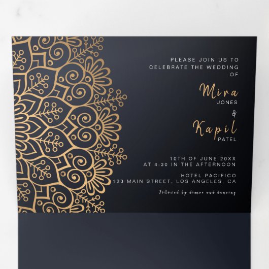 Tweetalige huwelijksuitnodiging - Mandala alles in Drieluik Uitnodiging (Binnenzijde eerst)