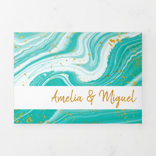 Tweetalige huwelijksuitnodiging - Marmer alles in  Drieluik Uitnodiging (Cover)