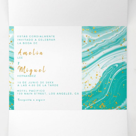 Tweetalige huwelijksuitnodiging - Marmer alles in  Drieluik Uitnodiging (Binnenkant midden)