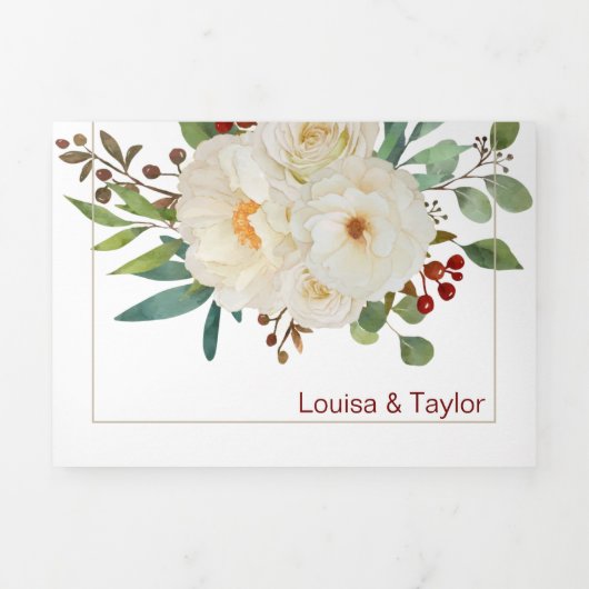 Tweetalige huwelijksuitnodiging - pioenroos alles  drieluik uitnodiging (Cover)