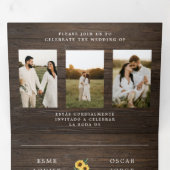 Tweetalige huwelijksuitnodiging - Rustieke foto's Drieluik Uitnodiging (Binnenzijde eerst)