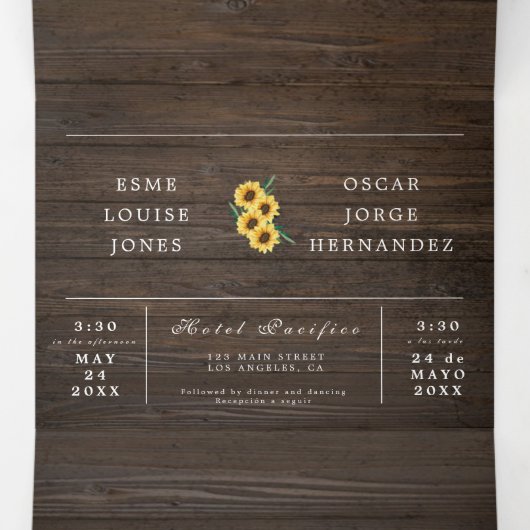 Tweetalige huwelijksuitnodiging - Rustieke foto's Drieluik Uitnodiging (Binnenkant midden)