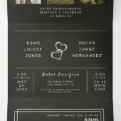 Tweetalige huwelijksuitnodiging - schoolbordfoto's drieluik uitnodiging (Binnenkant midden)