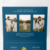 Tweetalige huwelijksuitnodiging - Zonnebloem foto' Drieluik Uitnodiging (Binnenzijde eerst)