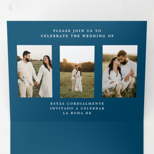 Tweetalige huwelijksuitnodiging - Zonnebloem foto' Drieluik Uitnodiging (Binnenzijde eerst)