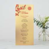 TWEETALIGE Kersenbloesem Goud Chinese bruiloft Menu (Staand voorkant)