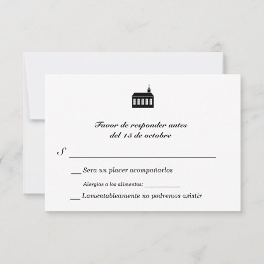 Tweetalige klassieke kapel bruiloft RSVP Kaartje (Achterkant)