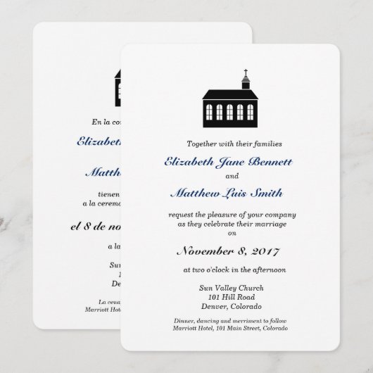 Tweetalige klassieke kapel bruiloft uitnodiging (Voorkant / Achterkant)