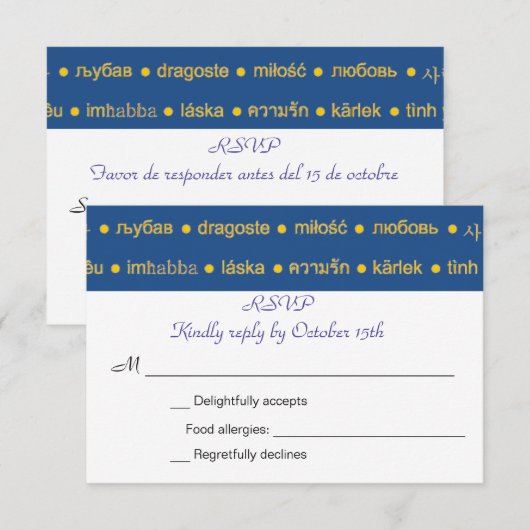 Tweetalige Love Languages Wedding Invitation RSVP Kaartje (Voorkant / Achterkant)
