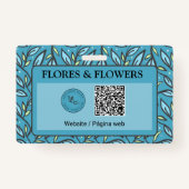 Tweetalige naam met blauw turquoise blad patroon badge (Achterkant)