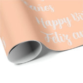 Tweetalige Peach Feliz Cumpleaños - Gelukkige Verj Cadeaupapier (Rol Hoek)