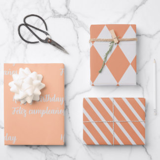 Tweetalige Peach Feliz Cumpleaños - Gelukkige Verj Inpakpapier Vel
