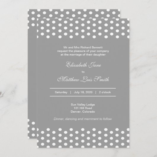 Tweetalige Polka Dot Huwelijksuitnodiging 2-zijdig Kaart (Voorkant / Achterkant)