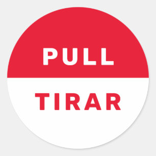 Tweetalige Pull Engels Spaans Rood Wit Veiligheid Ronde Sticker