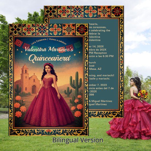  tweetalige Quinceañera 15e rode jurk Kaart