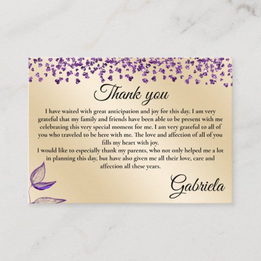 Tweetalige Quinceañera Dank u - Gracias Favor Informatiekaartje (Voorkant)