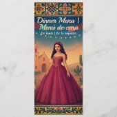 Tweetalige Quinceañera rode jurk meisje diner Menu (Voorkant)