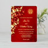 TWEETALIGE Rode Gouden Kersenbloesem Chinese Bruil Folie Uitnodiging (Staand Voorkant)
