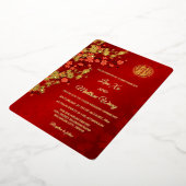 TWEETALIGE Rode Gouden Kersenbloesem Chinese Bruil Folie Uitnodiging (Gedraaid)