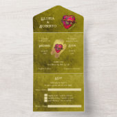 Tweetalige, Rode Hart Mexicaanse bruiloft All In One Uitnodiging (Binnen)