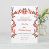 TWEETALIGE rode kersenbloesem | Chinese bruiloft Kaart (Staand voorkant)