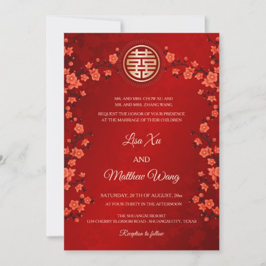 TWEETALIGE rode kersenbloesem | Chinese bruiloft Kaart (Voorkant)