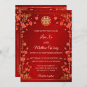 TWEETALIGE rode kersenbloesem | Chinese bruiloft Kaart (Voorkant / Achterkant)