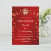 TWEETALIGE rode kersenbloesem | Chinese bruiloft Kaart (Staand voorkant)