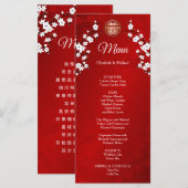 TWEETALIGE Rode Kersenbloesem Chinese bruiloft Menu (Voorkant / Achterkant)