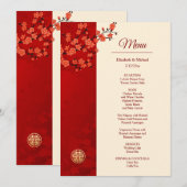 TWEETALIGE Rode Kersenbloesem Chinese bruiloft Menu (Voorkant / Achterkant)