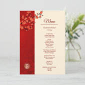 TWEETALIGE Rode Kersenbloesem Chinese bruiloft Menu (Staand voorkant)
