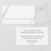 Tweetalige Roos Gold Stripes Wedding Place Card Plaatskaartje (Voorkant / Achterkant)