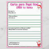 Tweetalige roze bewerkbare brief aan Santa Spanish (Voorkant)
