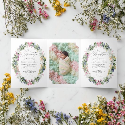 Tweetalige Spaans-Engelse doop Bautizo Drieluik Uitnodiging