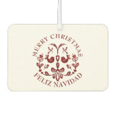 Tweetalige Spaanse Kersttekst Bourgondische vogels Luchtverfrisser (Voorkant)