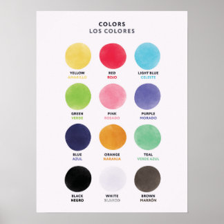 Tweetalige Spaanse Kleurposter voor Kinderen Poster