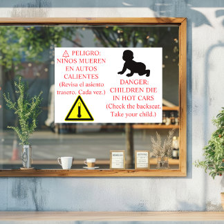Tweetalige sticker voor autoveiligheid Waarschuwin