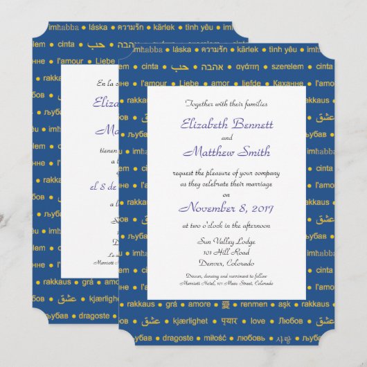 Tweetalige talen van liefde bruiloft uitnodiging (Voorkant / Achterkant)