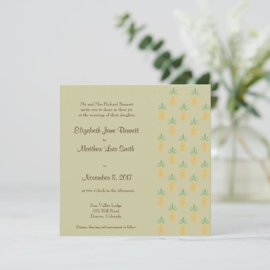 Tweetalige Tropische bruiloft Uitnodiging Plein (Staand voorkant)