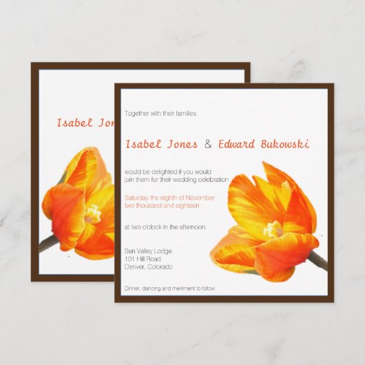 Tweetalige Tulp Huwelijksuitnodiging Plein Kaart (Voorkant / Achterkant)