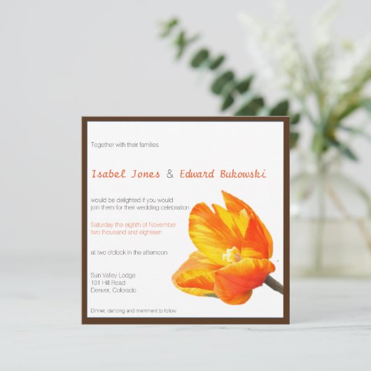 Tweetalige Tulp Huwelijksuitnodiging Plein Kaart (Staand voorkant)