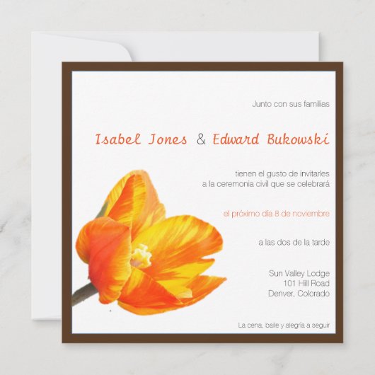 Tweetalige Tulp Huwelijksuitnodiging Plein Kaart (Achterkant)