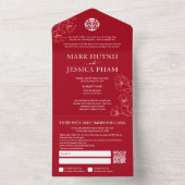 Tweetalige Vietnamese Engels rode bruiloft All In One Uitnodiging (Binnen)