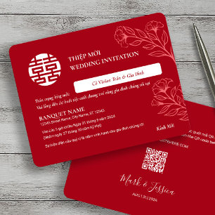 Tweetalige Vietnamese Engels rode bruiloft Thiep M