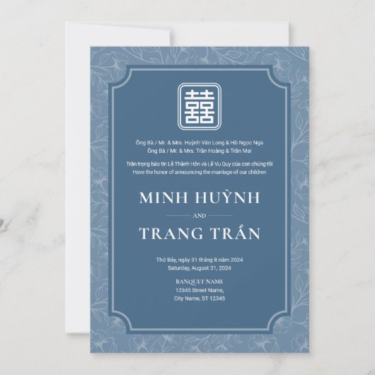 Tweetalige Vietnamese grijsachtig blauw lied mijn  Kaart (Voorkant)