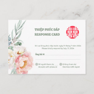 Tweetalige Vietnamese Pioen Song Hy Huwelijks RSVP