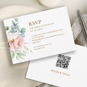 Tweetalige Vietnamese Pioen Trouw RSVP (QR code) Kaartje